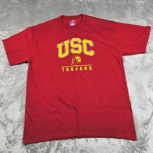 Vintage USC Trojans Shirt mens Large Red Russell Athletics Football Short Sleeve